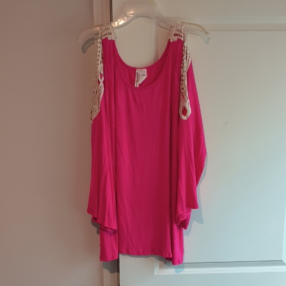 Hot Pink Asymmetrical Sleeveless Tunic with Cutouts